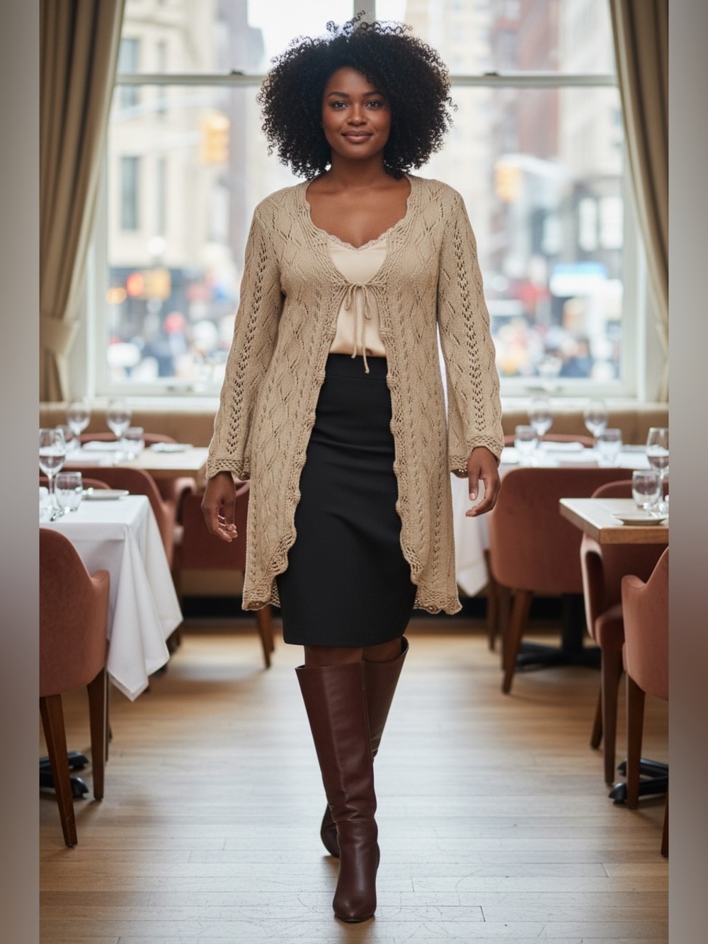 Chico's Beige Openwork Crochet Cardigan